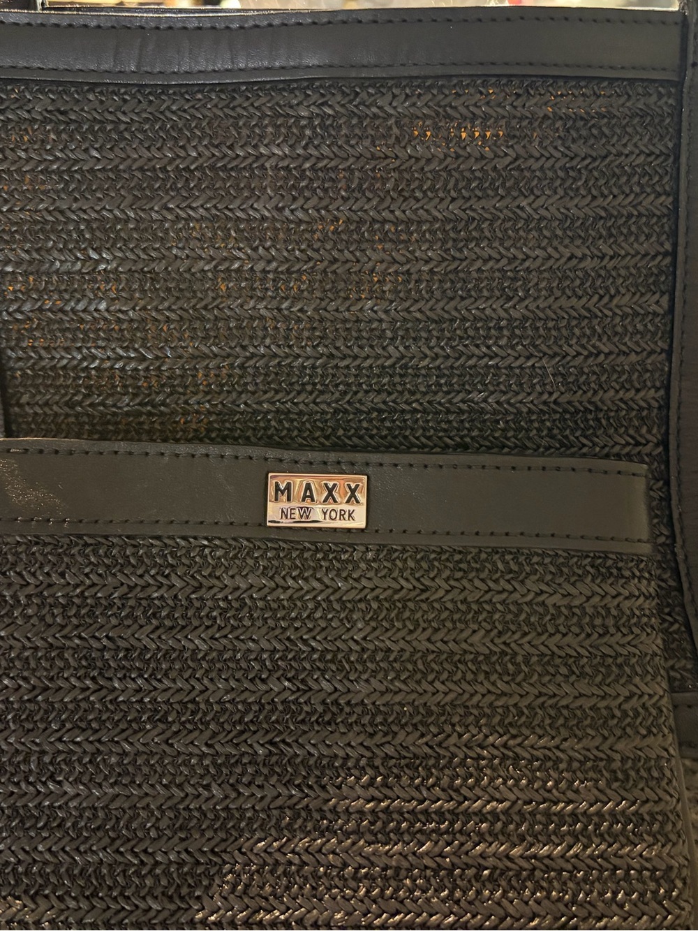 Maxx New York Black Woven Tote with Metal Logo